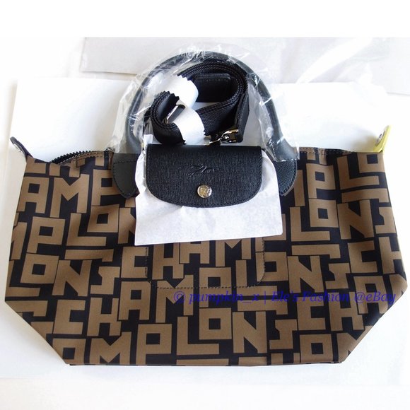 NWT LONGCHAMP Le Pliage LGP Small Crossbody Satchel Bag BLACK Khaki AUTHENTIC - Picture 5 of 14